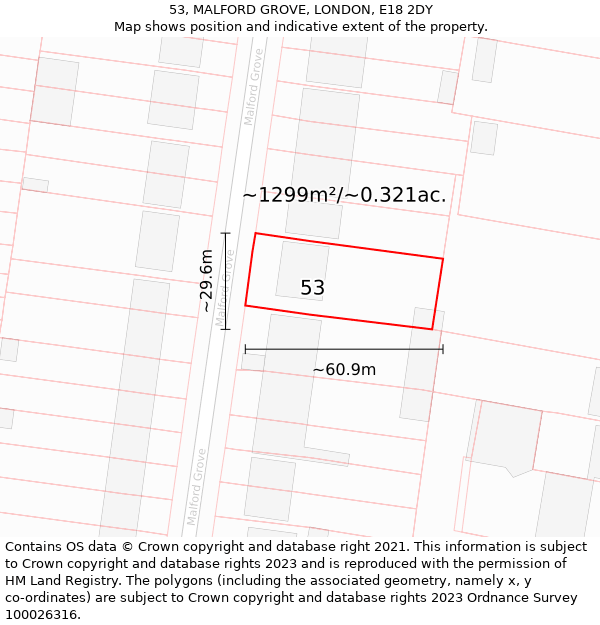 53, MALFORD GROVE, LONDON, E18 2DY: Plot and title map