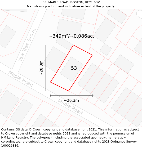 53, MAPLE ROAD, BOSTON, PE21 0BZ: Plot and title map