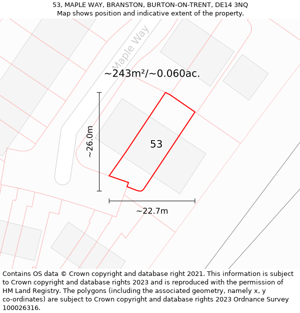 53, MAPLE WAY, BRANSTON, BURTON-ON-TRENT, DE14 3NQ: Plot and title map