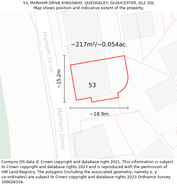 53, MARHAM DRIVE KINGSWAY, QUEDGELEY, GLOUCESTER, GL2 2DL: Plot and title map