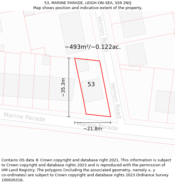 53, MARINE PARADE, LEIGH-ON-SEA, SS9 2NQ: Plot and title map