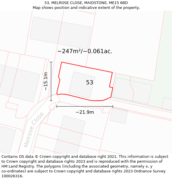 53, MELROSE CLOSE, MAIDSTONE, ME15 6BD: Plot and title map