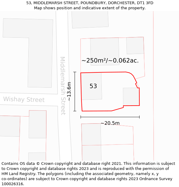 53, MIDDLEMARSH STREET, POUNDBURY, DORCHESTER, DT1 3FD: Plot and title map