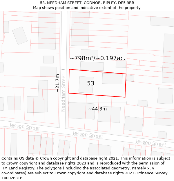 53, NEEDHAM STREET, CODNOR, RIPLEY, DE5 9RR: Plot and title map