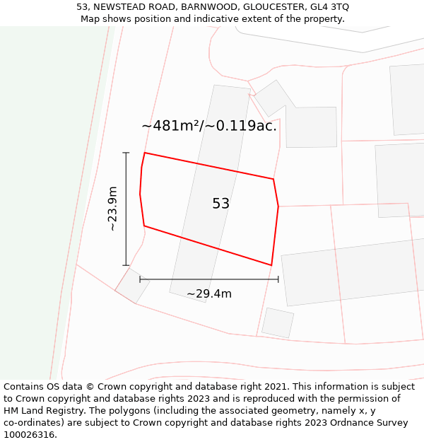 53, NEWSTEAD ROAD, BARNWOOD, GLOUCESTER, GL4 3TQ: Plot and title map