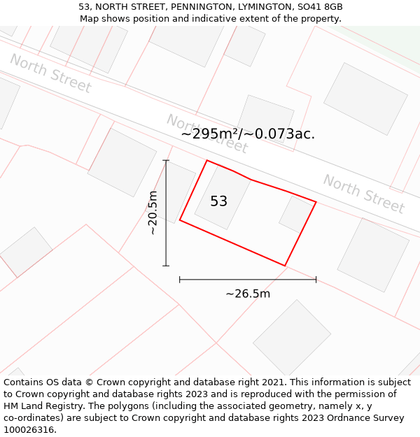 53, NORTH STREET, PENNINGTON, LYMINGTON, SO41 8GB: Plot and title map