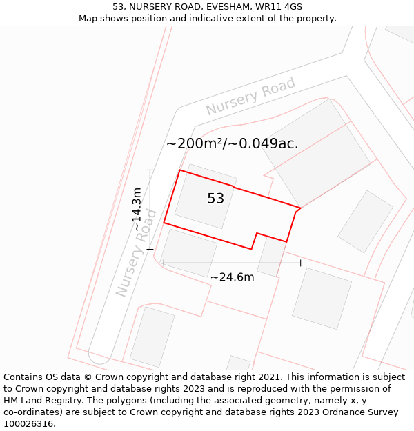 53, NURSERY ROAD, EVESHAM, WR11 4GS: Plot and title map
