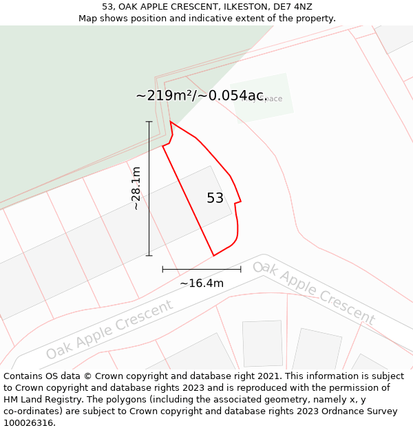 53, OAK APPLE CRESCENT, ILKESTON, DE7 4NZ: Plot and title map