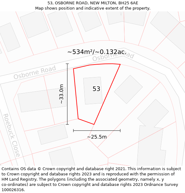 53, OSBORNE ROAD, NEW MILTON, BH25 6AE: Plot and title map