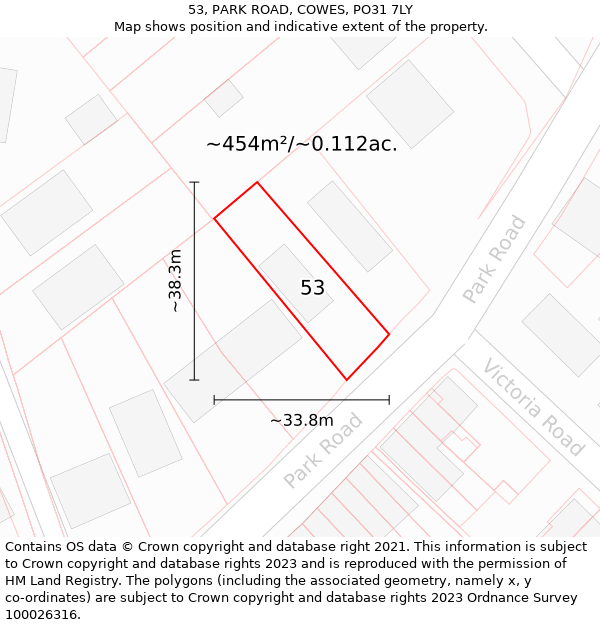 53, PARK ROAD, COWES, PO31 7LY: Plot and title map