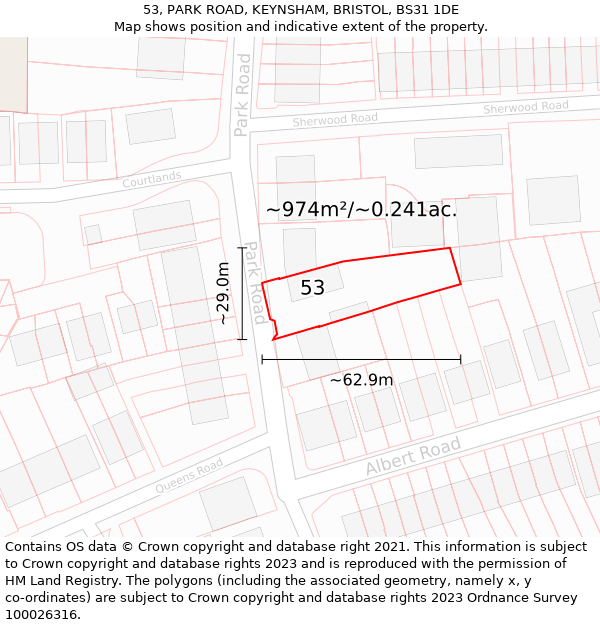 53, PARK ROAD, KEYNSHAM, BRISTOL, BS31 1DE: Plot and title map