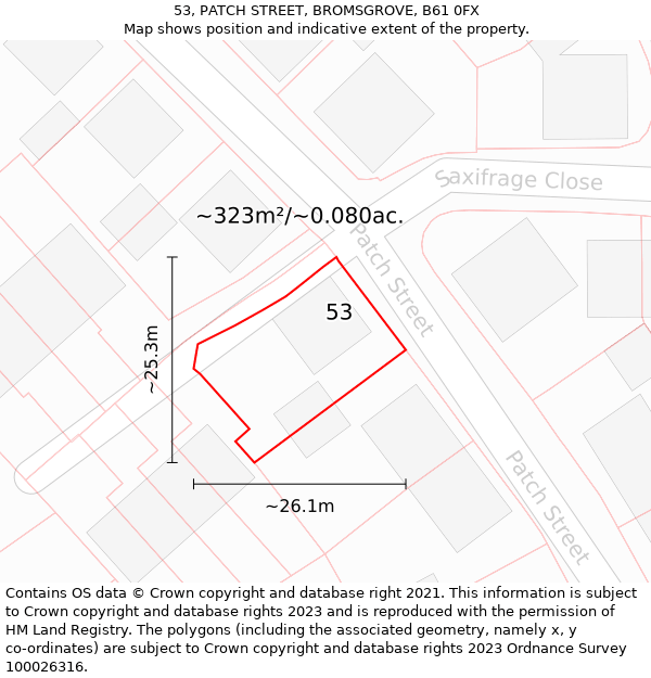 53, PATCH STREET, BROMSGROVE, B61 0FX: Plot and title map