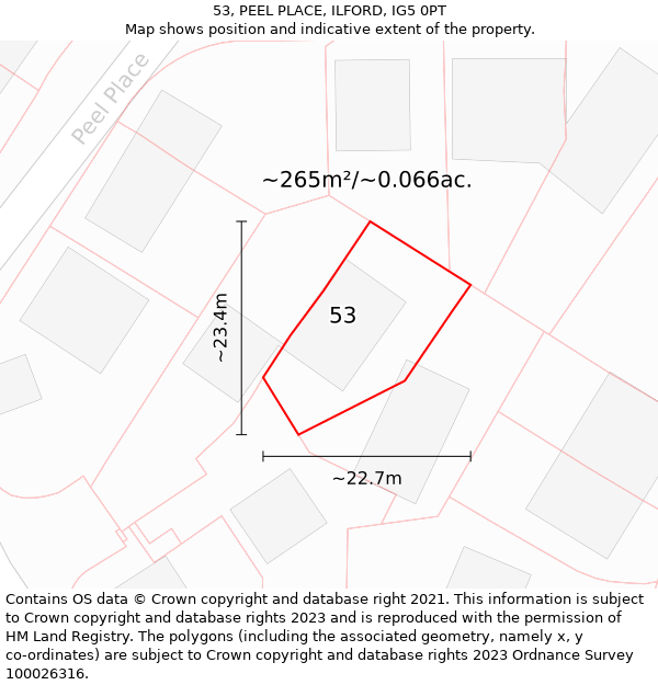 53, PEEL PLACE, ILFORD, IG5 0PT: Plot and title map