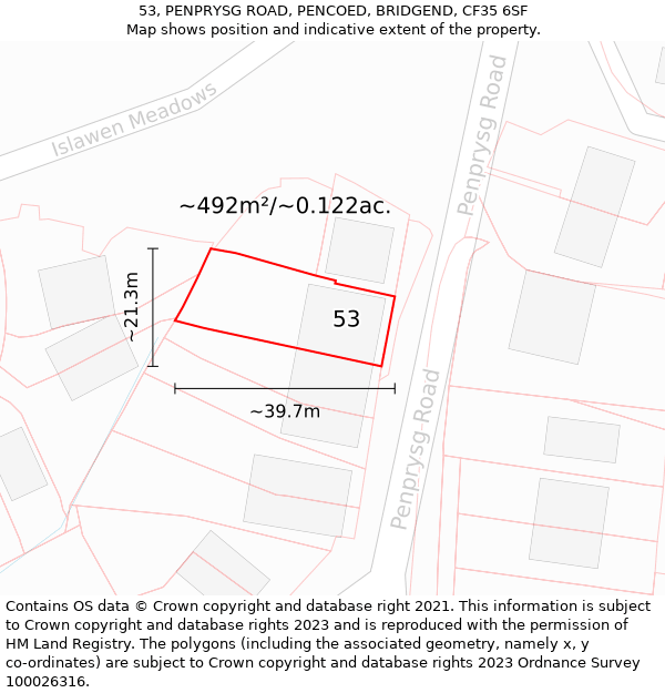 53, PENPRYSG ROAD, PENCOED, BRIDGEND, CF35 6SF: Plot and title map