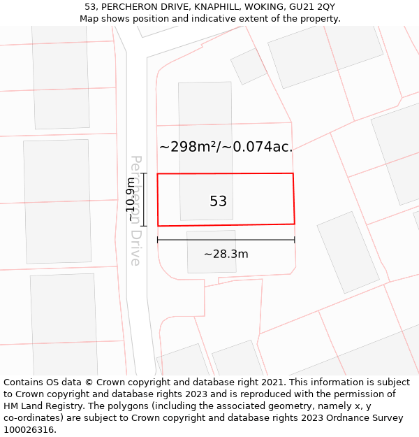 53, PERCHERON DRIVE, KNAPHILL, WOKING, GU21 2QY: Plot and title map