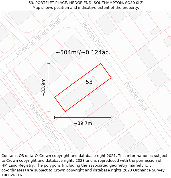 53, PORTELET PLACE, HEDGE END, SOUTHAMPTON, SO30 0LZ: Plot and title map