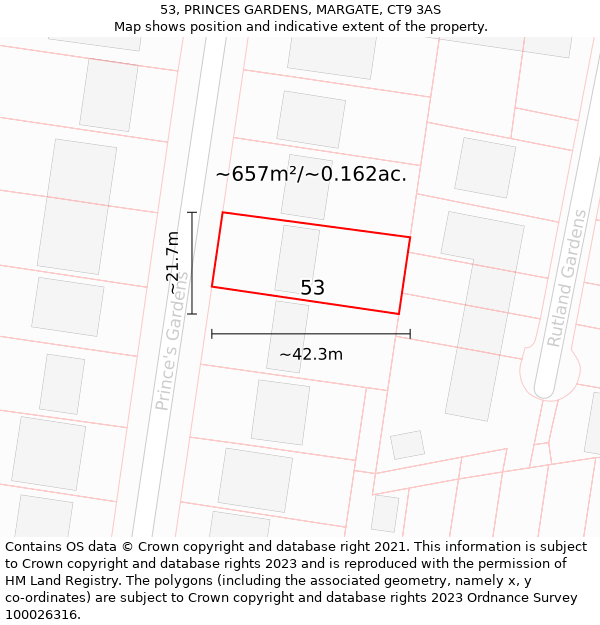 53, PRINCES GARDENS, MARGATE, CT9 3AS: Plot and title map