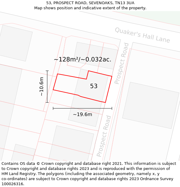 53, PROSPECT ROAD, SEVENOAKS, TN13 3UA: Plot and title map