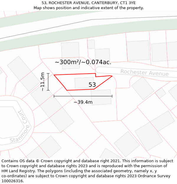 53, ROCHESTER AVENUE, CANTERBURY, CT1 3YE: Plot and title map