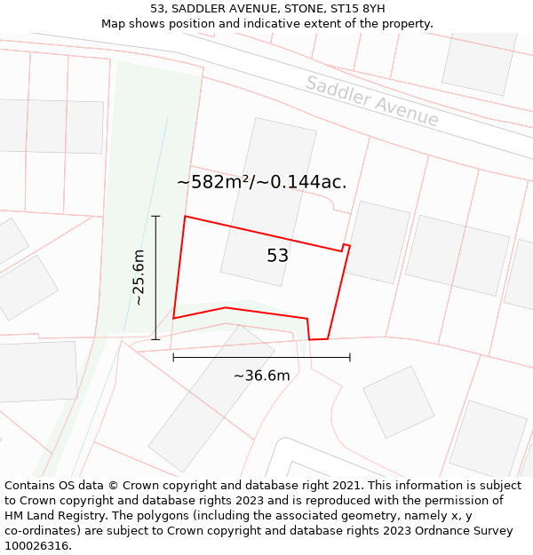 53, SADDLER AVENUE, STONE, ST15 8YH: Plot and title map