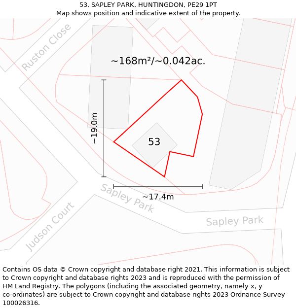 53, SAPLEY PARK, HUNTINGDON, PE29 1PT: Plot and title map