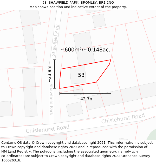 53, SHAWFIELD PARK, BROMLEY, BR1 2NQ: Plot and title map