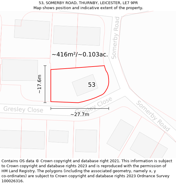 53, SOMERBY ROAD, THURNBY, LEICESTER, LE7 9PR: Plot and title map