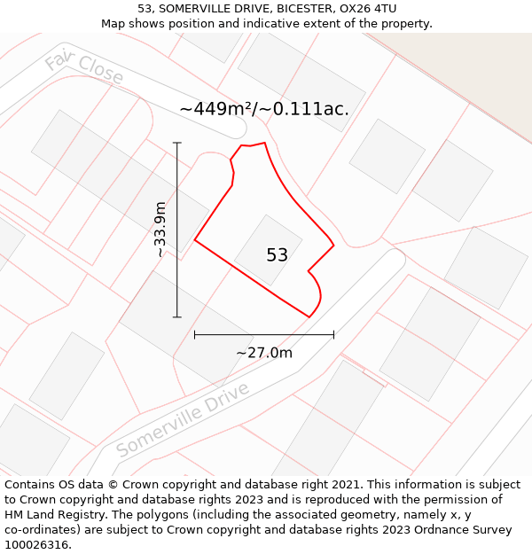 53, SOMERVILLE DRIVE, BICESTER, OX26 4TU: Plot and title map