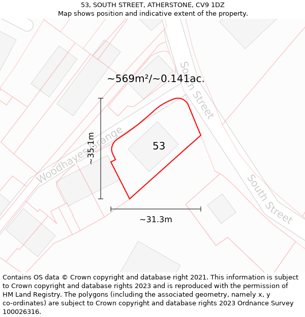 53, SOUTH STREET, ATHERSTONE, CV9 1DZ: Plot and title map