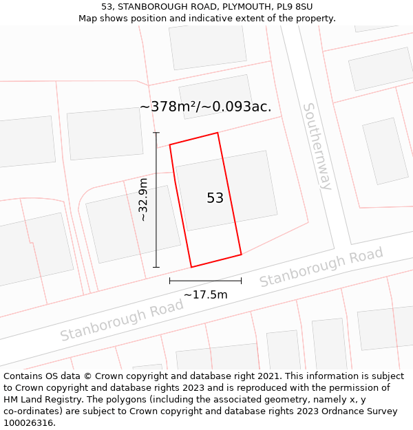 53, STANBOROUGH ROAD, PLYMOUTH, PL9 8SU: Plot and title map