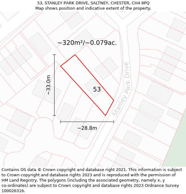 53, STANLEY PARK DRIVE, SALTNEY, CHESTER, CH4 8PQ: Plot and title map