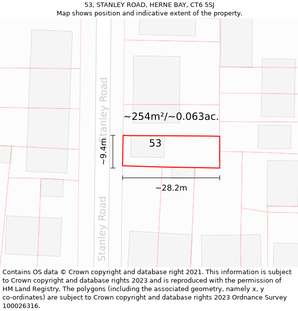 53, STANLEY ROAD, HERNE BAY, CT6 5SJ: Plot and title map