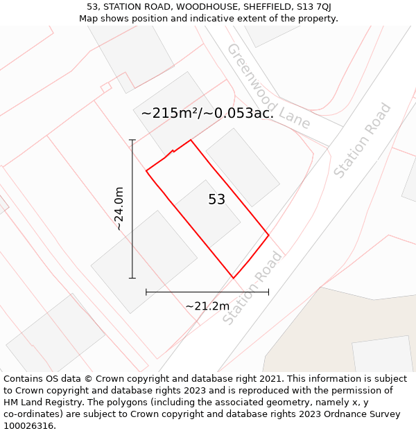 53, STATION ROAD, WOODHOUSE, SHEFFIELD, S13 7QJ: Plot and title map