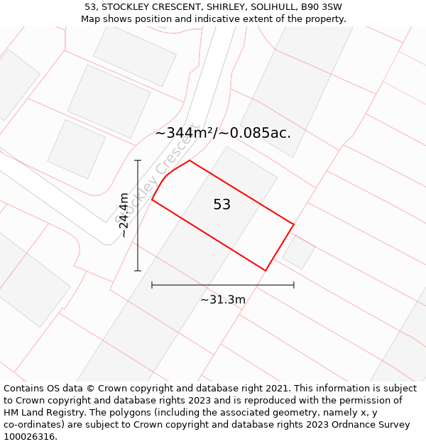 53, STOCKLEY CRESCENT, SHIRLEY, SOLIHULL, B90 3SW: Plot and title map