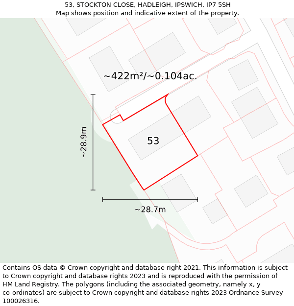 53, STOCKTON CLOSE, HADLEIGH, IPSWICH, IP7 5SH: Plot and title map