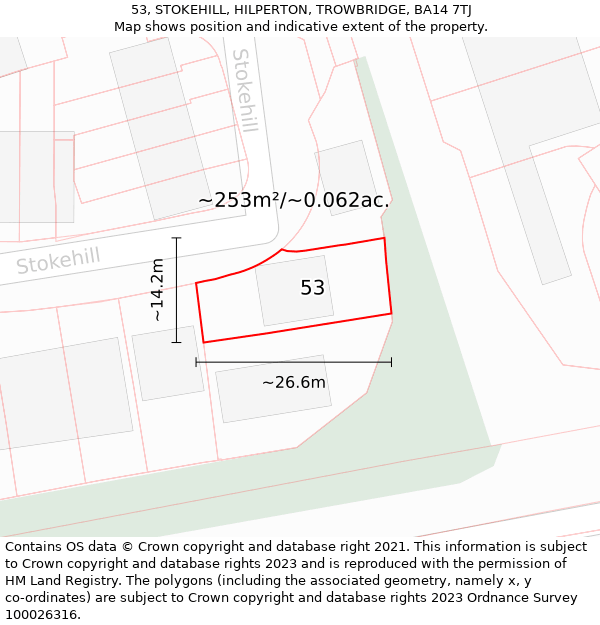 53, STOKEHILL, HILPERTON, TROWBRIDGE, BA14 7TJ: Plot and title map