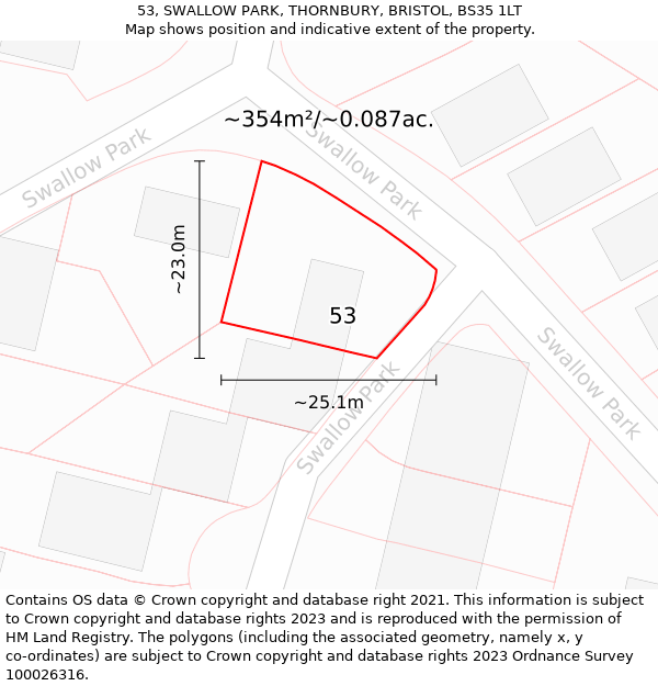 53, SWALLOW PARK, THORNBURY, BRISTOL, BS35 1LT: Plot and title map