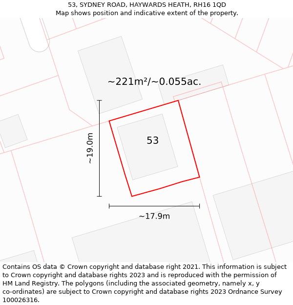 53, SYDNEY ROAD, HAYWARDS HEATH, RH16 1QD: Plot and title map