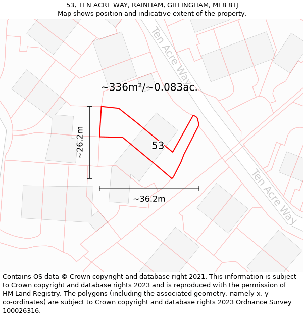 53, TEN ACRE WAY, RAINHAM, GILLINGHAM, ME8 8TJ: Plot and title map