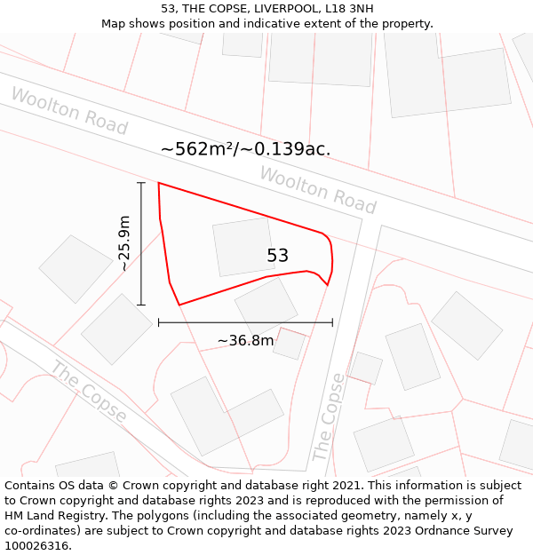 53, THE COPSE, LIVERPOOL, L18 3NH: Plot and title map