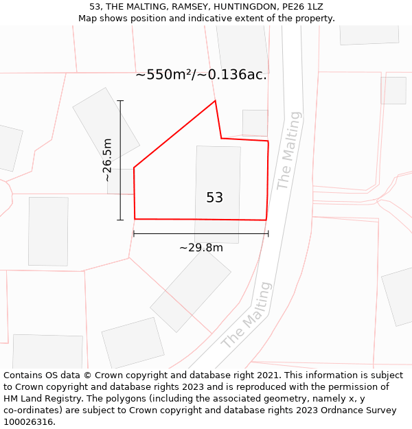 53, THE MALTING, RAMSEY, HUNTINGDON, PE26 1LZ: Plot and title map