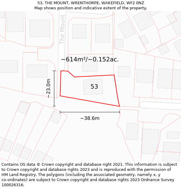 53, THE MOUNT, WRENTHORPE, WAKEFIELD, WF2 0NZ: Plot and title map