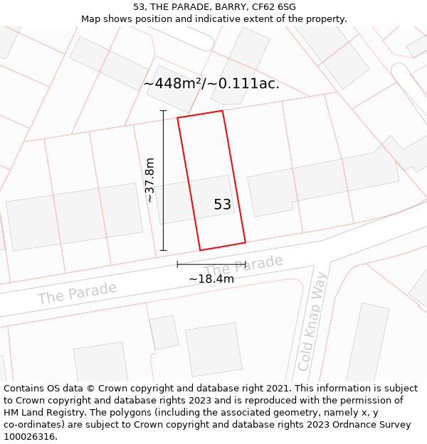 53, THE PARADE, BARRY, CF62 6SG: Plot and title map