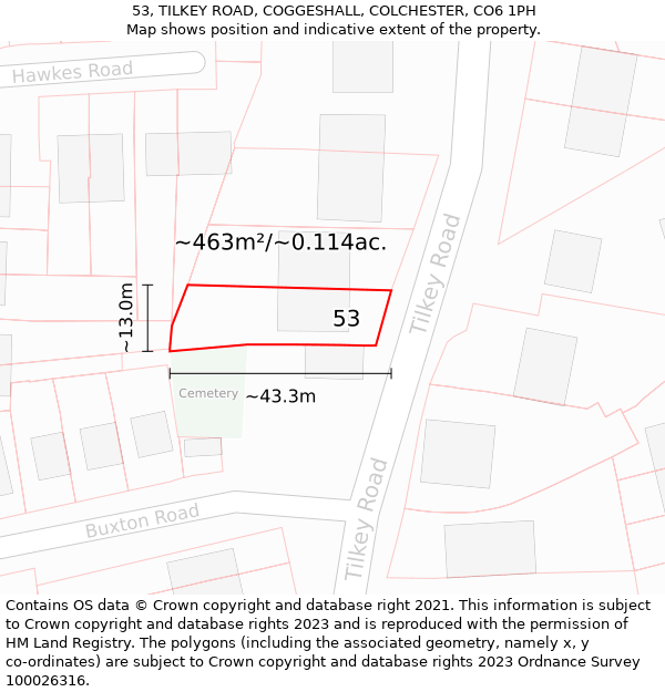 53, TILKEY ROAD, COGGESHALL, COLCHESTER, CO6 1PH: Plot and title map