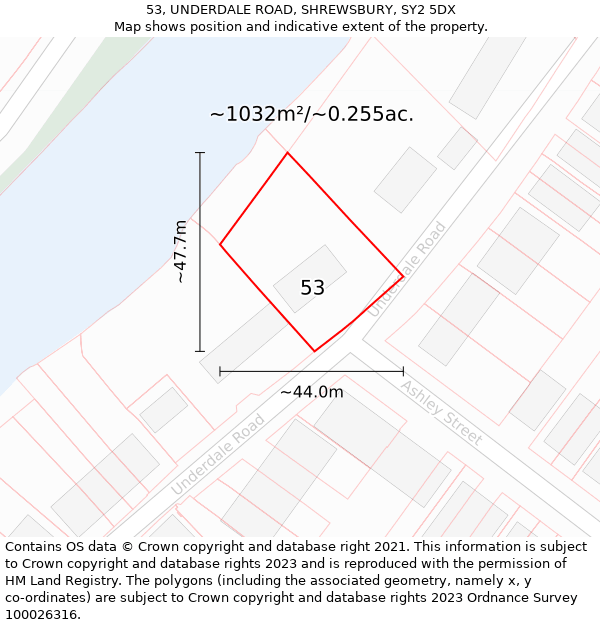 53, UNDERDALE ROAD, SHREWSBURY, SY2 5DX: Plot and title map