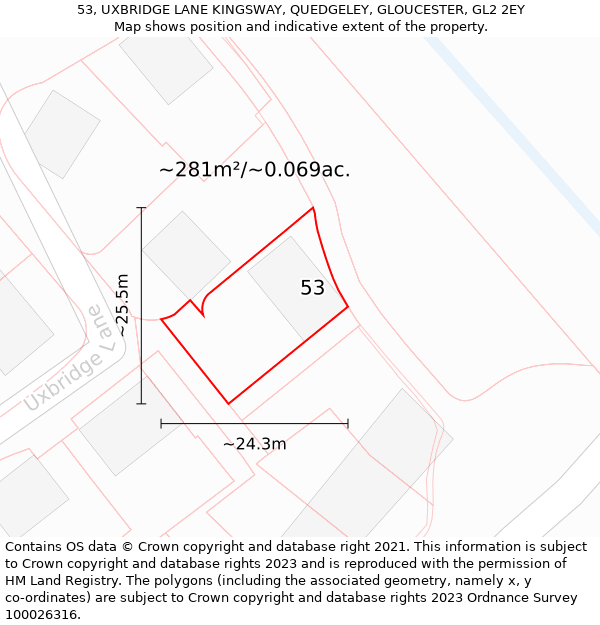 53, UXBRIDGE LANE KINGSWAY, QUEDGELEY, GLOUCESTER, GL2 2EY: Plot and title map