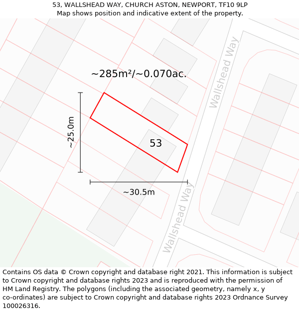 53, WALLSHEAD WAY, CHURCH ASTON, NEWPORT, TF10 9LP: Plot and title map