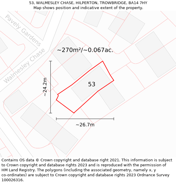 53, WALMESLEY CHASE, HILPERTON, TROWBRIDGE, BA14 7HY: Plot and title map