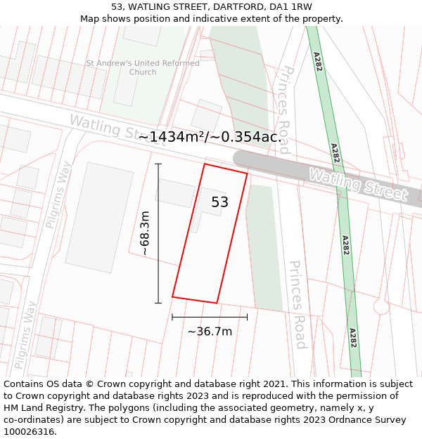 53, WATLING STREET, DARTFORD, DA1 1RW: Plot and title map