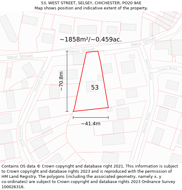 53, WEST STREET, SELSEY, CHICHESTER, PO20 9AE: Plot and title map